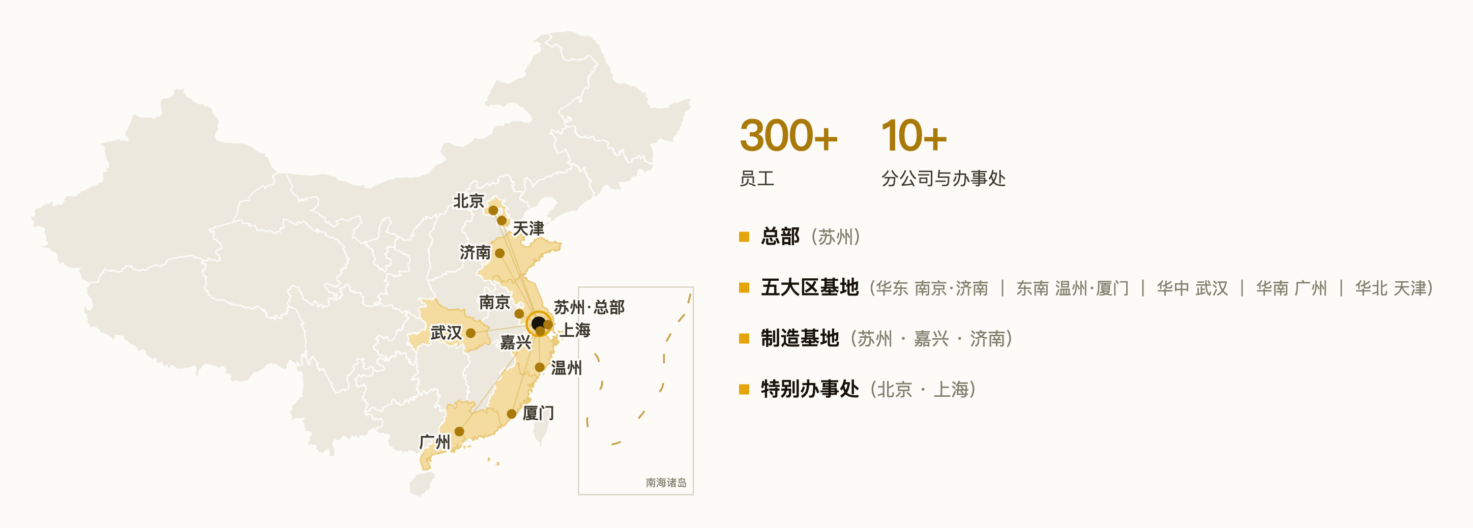 慧工智能服务网络：300+员工，10+分公司与办事处，总部苏州，覆盖南京、济南、温州、厦门、武汉、广州、天津、北京、上海等区域